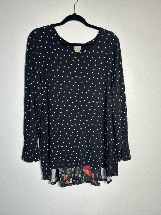 Chico's Tops - Chicos Polka Dot Peek A Boo Floral Back Panel Top Tunic Blouse Size 2 Large L